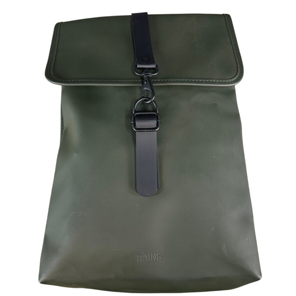 Rains Backpack Mini Olive Green Waterproof Matte Rucksack Carabiner Clasp
